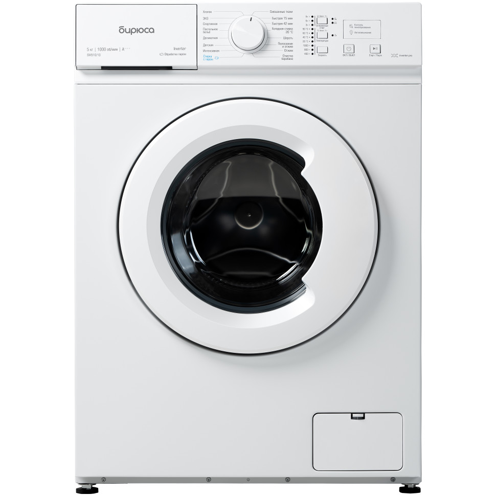 Стиральная машина Бирюса WM-SM510/10 5кг, 1000 об/мин, Инверторный мотор, Пар, Очистка барабана