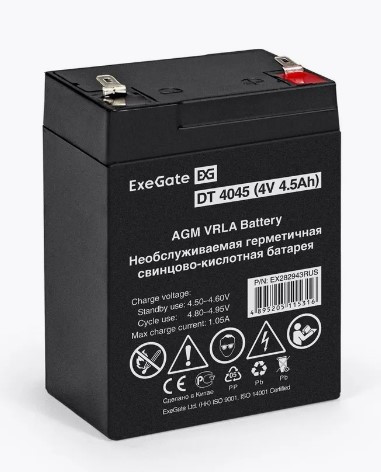 Аккумуляторная батарея ExeGate DT 4045 (4V 4.5Ah), клеммы F1