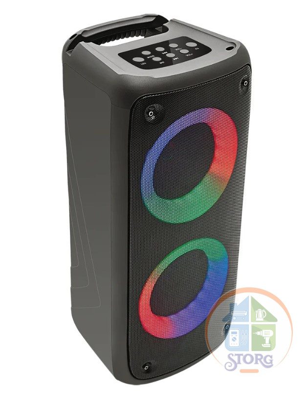 Perfeo Bluetooth-колонка "DUAL RING" 4" LED, FM, MP3 USB/microSD, AUX, TWS, MIC, 10Вт, черная