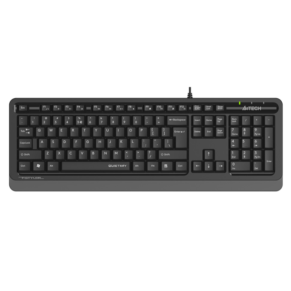 Клавиатура проводная A4Tech Fstyler FK10, бесшумная, 104кл, RU/EN, USB, Черный/серый