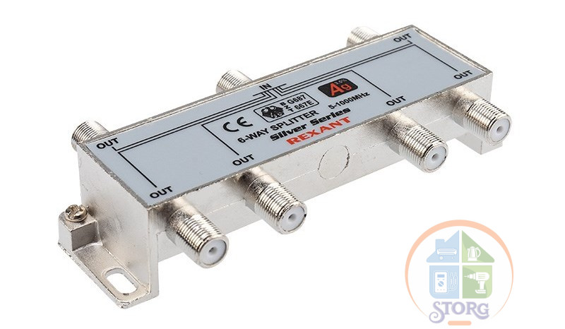 Делитель ТВ "краб" x 6 + 7шт. F   "BOX"  5-1000 МГц  "Silver"   REXANT