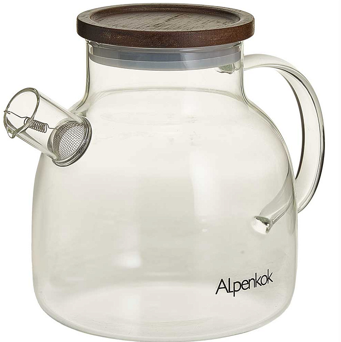 Чайник заварочный ALPENKOK AK-5535 (Термостойкое стекло; Объем 1.4л; Деревянная крышка; Фильтр нерж)