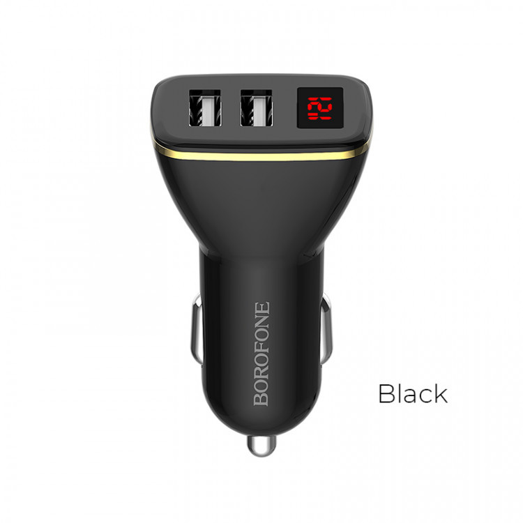АЗУ BOROFONE BZ11 5V/2,1A 2USB display car charger {Black}