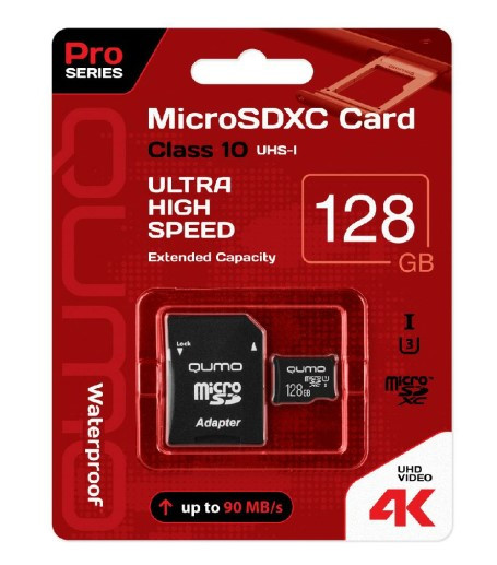 Флеш-накопитель MicroSD QUMO QM128GMICSDXC10U1 128Gb MicroSDXC Class10 UHS-I, SD adapter