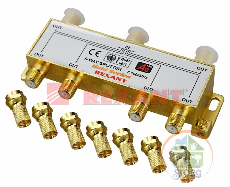Делитель ТВ  x 6 + 7шт. F   "BOX"  5-1000 МГц  "GOLD"   REXANT