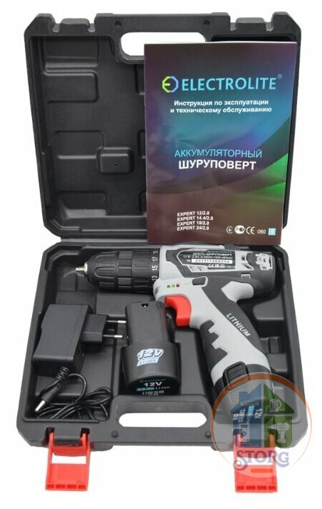 Дрель-шуруповерт аккумуляторная Electrolite EXPERT Пистолетный 12/2.0 22 Нм, 2 Ач, кейс, 2 акб