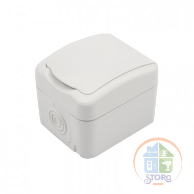 Розетка накладная 1-я Mini OG IP54, с заземлением, о/у, белая KRANZ KR-78-0604