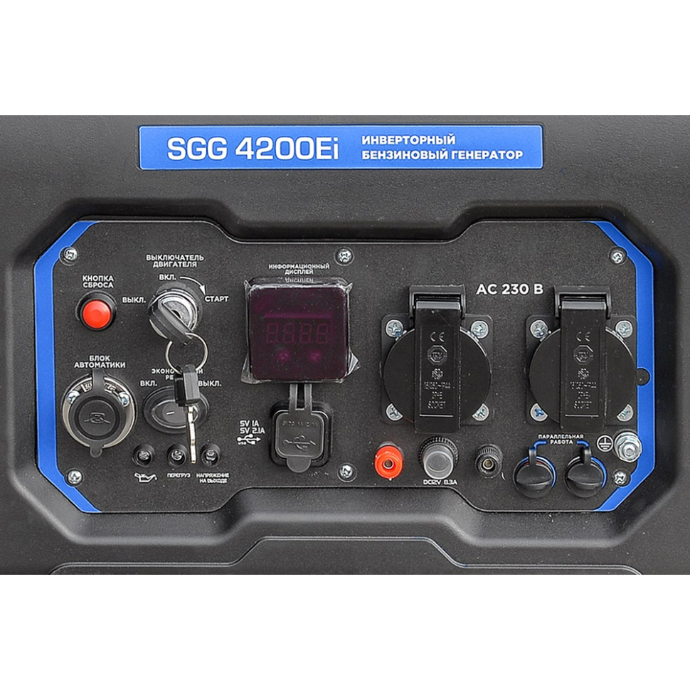 Генератор бензиновый инверторный ТСС SGG 4200Ei (4.2/4.8кВт, 230В, мед.обмот., 4х-такт., АВР, 35кг) Генератор бензиновый инверторный ТСС SGG 4200Ei (4.2/4.8кВт, 230В, мед.обмот., 4х-такт., АВР, 35кг)