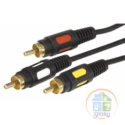 Шнур 3 RCA - 3 RCA, 5м, черный, Gold REXANT