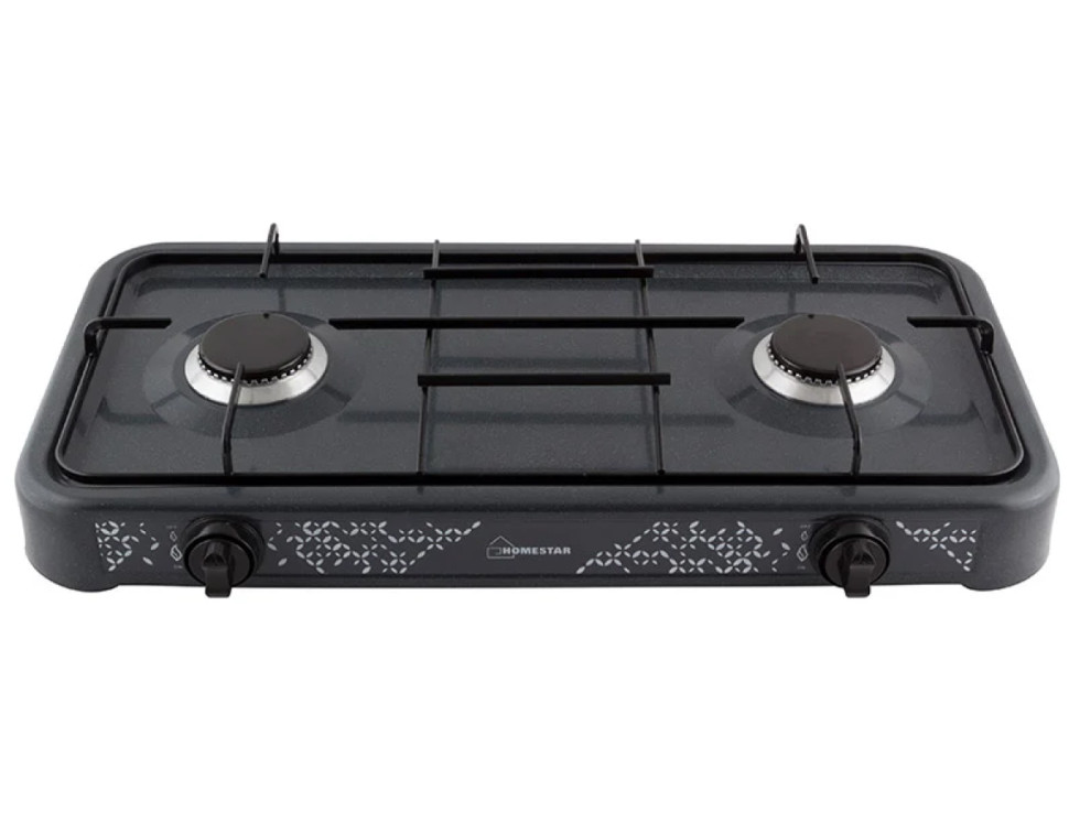 Плита газовая настольная HOMESTAR HS-1202 (Черный, 2-конфорочная, эмалированная сталь)