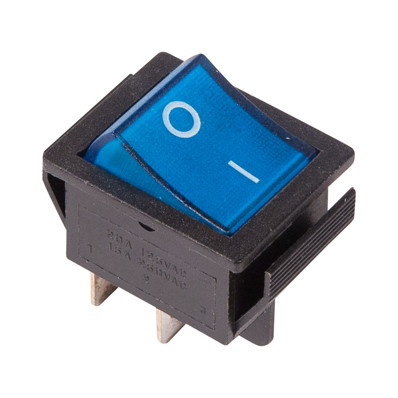 Выключатель REXANT клавишный 250V 16А (4с) ON-OFF синий  с подсветкой (RWB-502, SC-767, IRS-201-1)
