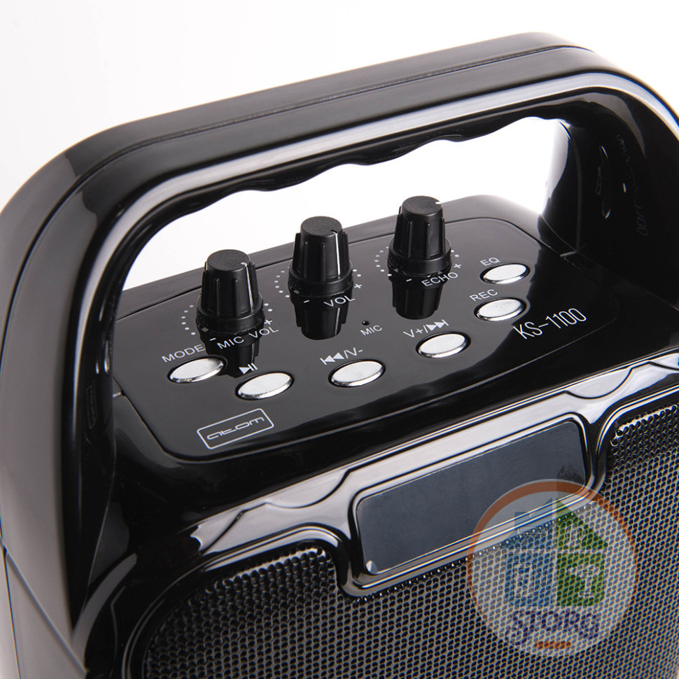Караоке-система Atom KS-1100, 10Вт, АКБ 2400мА/ч, BT (до12м), USB, microSD, AUX, беспр.микроф.