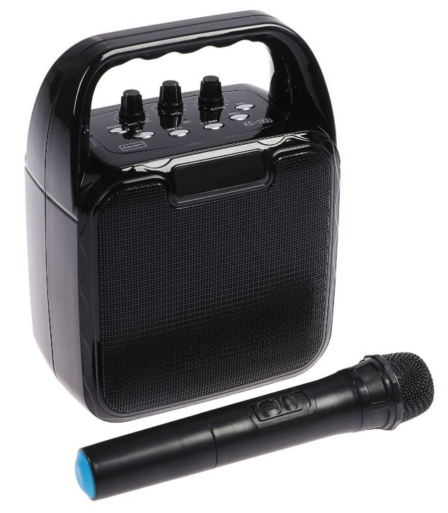 Караоке-система Atom KS-1100, 10Вт, АКБ 2400мА/ч, BT (до12м), USB, microSD, AUX, беспр.микроф.