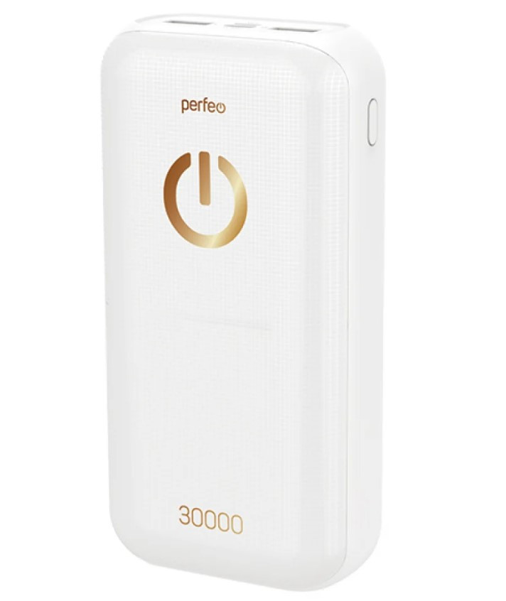 Perfeo Powerbank 30000 mah+Micro usb/In Micro usb, Type-C/Out Type-C 2.1A, USB 1 А, 2.1A/White