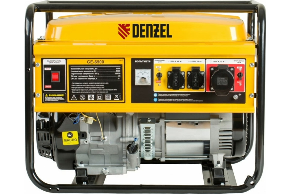 Генератор бензиновый DENZEL GE-6900 (5,5 кВт, 220В/50Гц, 25 л, ручной старт)