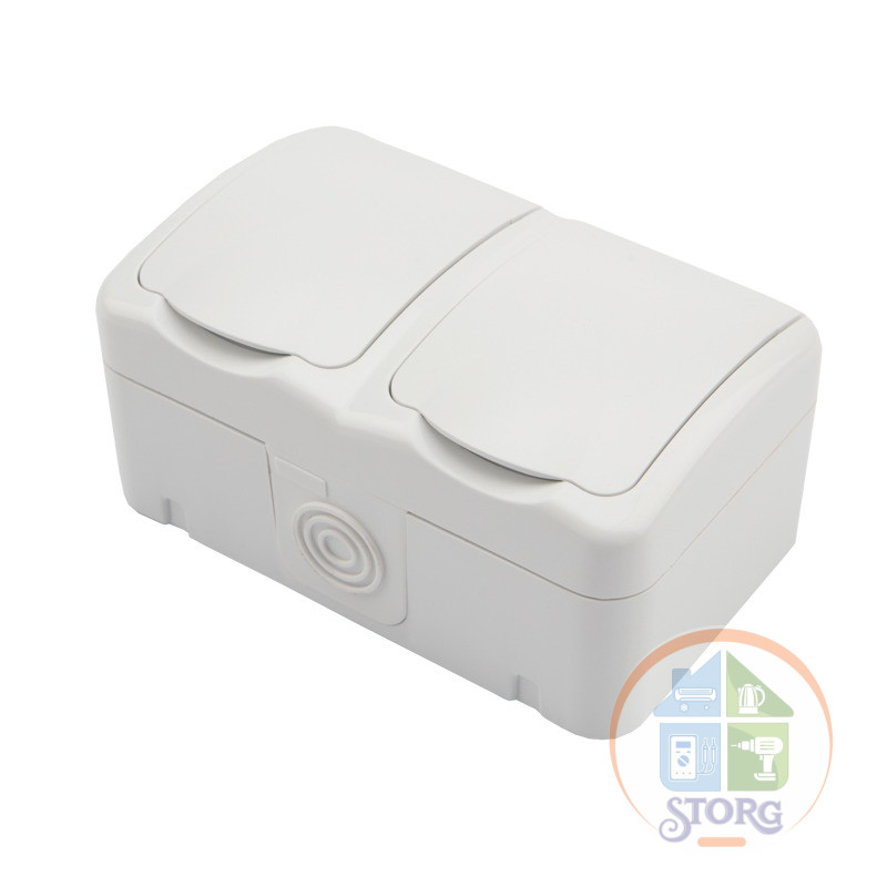 Блок горизонтальный KRANZ 2 розетки Mini OG IP54 с заземлением, о/у, белый
