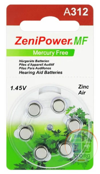 Элемент питания ZeniPower ZA312/6BL Hearing Aid Batteries для слуховых аппаратов