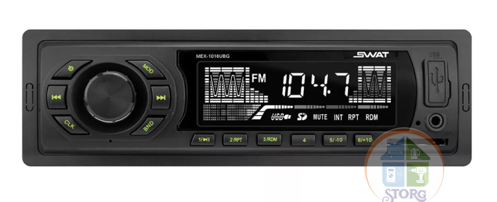 Автомагнитола SWAT  MEX-1016UBG/1 din 4х50 Вт,MP3,USB,SD зелен.кнопки