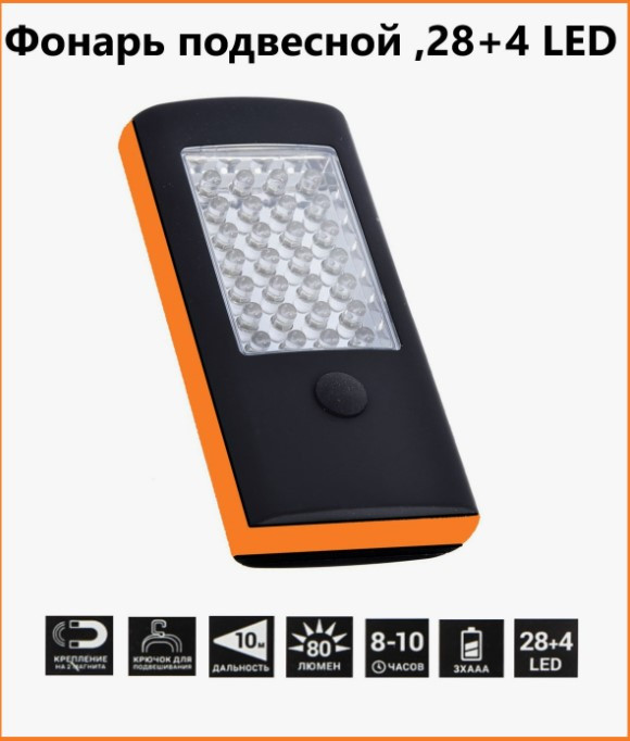 Фонарь подвесной ЧИНГИСХАН, 28+4 LED, 3хААА, пластик, 12х6х2см