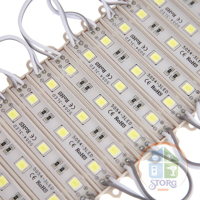 Светодиодный модуль SMD5054, 1.5 Вт, 3 LED, 135 Лм, IP65, 6500К, 12V, БЕЛЫЙ, набор 20 шт.   9844050