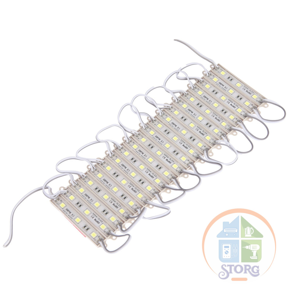 Светодиодный модуль SMD5054, 1.5 Вт, 3 LED, 135 Лм, IP65, 6500К, 12V, БЕЛЫЙ, набор 20 шт.   9844050