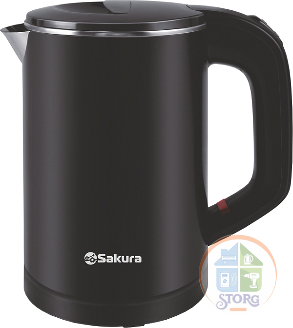 Чайник электрический SAKURA SA-2158BK (Черный; Мощность 1000Вт; Объем 0.6л; Нерж.сталь/Пластик;Диск)