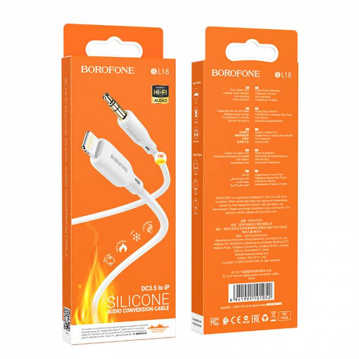 Аудиокабель AUX 3.5mm Lightning 8-pin 1.0м Borofone BL18 (White)