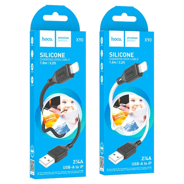USB Кабель силиконовый HOCO X90 Silicone Lightning/ 1m/ 2,4A/ Силикон/ Black