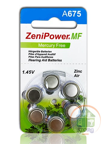 Элемент питания ZeniPower ZA675/6BL Hearing Aid Batteries для слуховых аппаратов