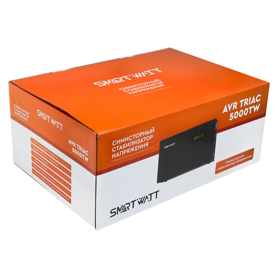 Стабилизатор напряжения симисторный Smartwatt AVR Triac 5000TW (5000ВА, 100–260В, 220В, чист.синус) Стабилизатор напряжения симисторный Smartwatt AVR Triac 5000TW (5000ВА, 100–260В, 220В, чист.синус)