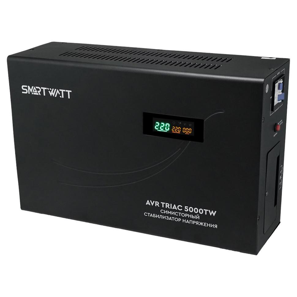 Стабилизатор напряжения симисторный Smartwatt AVR Triac 5000TW (5000ВА, 100–260В, 220В, чист.синус) Стабилизатор напряжения симисторный Smartwatt AVR Triac 5000TW (5000ВА, 100–260В, 220В, чист.синус)