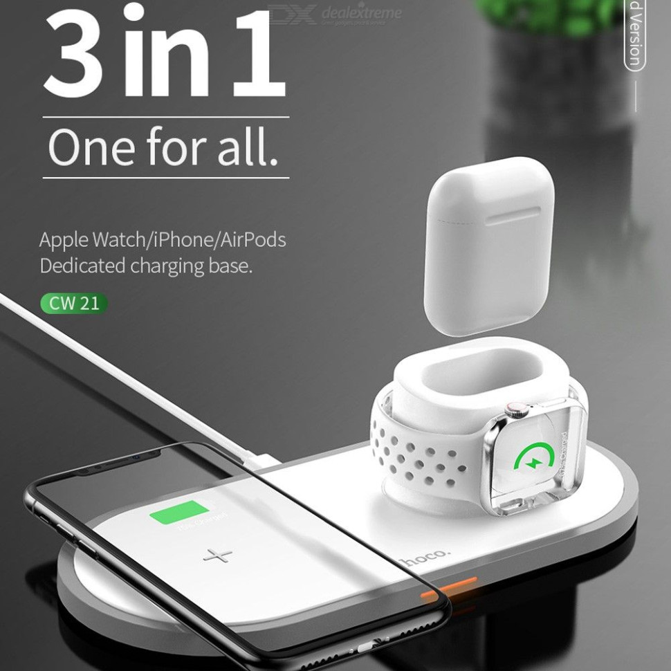CЗУ Hoco CW21 Wisdom 3-in-1 wireless charger (white)