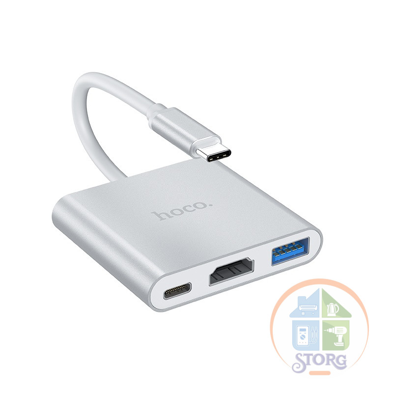 Адаптер переходник Hoco HB14 (Type-C to USB3.0+HDMI+PD) silver