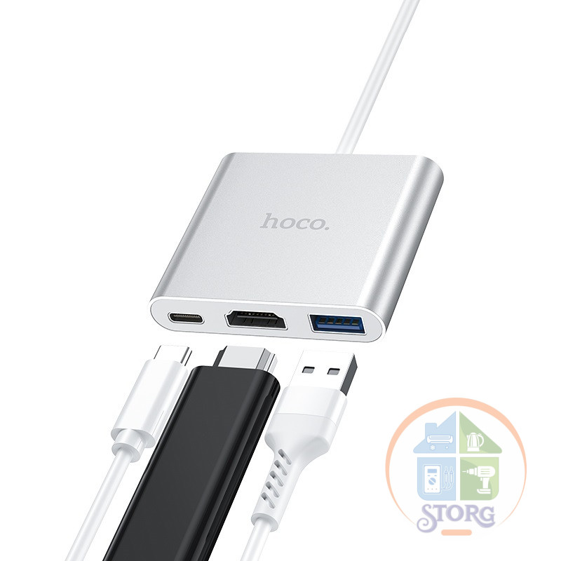 Адаптер переходник Hoco HB14 (Type-C to USB3.0+HDMI+PD) silver