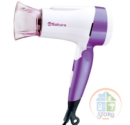 Фен для волос SAKURA SA-4039V, 1400 Вт, 2 режима работы, складная ручка, насадка-концентратор