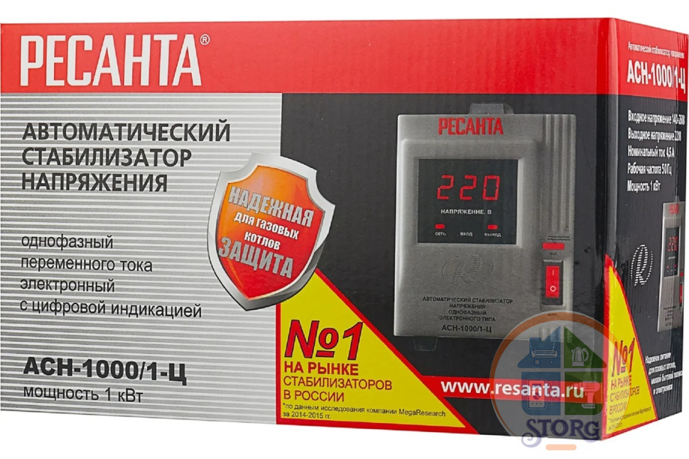 Стабилизатор напряжения релейный Ресанта АСН-1000/1-Ц 63/6/2 (1кВт, 140-260 В, 12 мес гарантия)