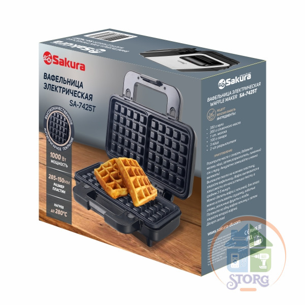 Вафельница SAKURA SA-7425T 1000Вт антипригар покрытие (10702070/181124/5130572/3, Китай)