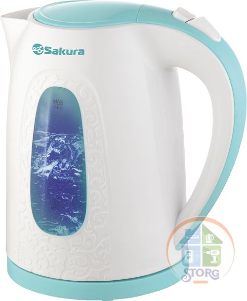 АКЦИЯ! Чайник электрический SAKURA SA-2345WBL (Белый/Голуб; 2л; 2200Вт; Пластиковый; Подсв)
