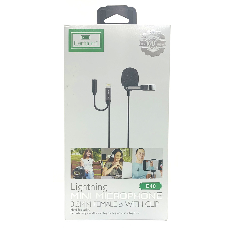 Микрофон петличный Earldom ET-E40 Lightning на AUX 3.5" чёрный