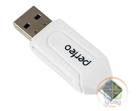 Perfeo Card Reader SD/MMC+Micro SD + adapter with OTG, (PF-VI-O004 White) белый