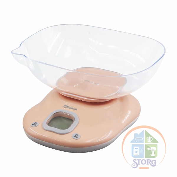 Весы кухонные с чашей SAKURA SA-6050CG, беж, 5кг, дел1г, LCD дисплей, Дисп с подсветкой