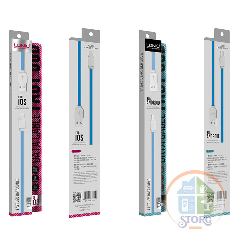 LDNIO XS-07/ USB кабель Lightning/ 1m/ 2.1A/ медь: 60 жил/ Blue