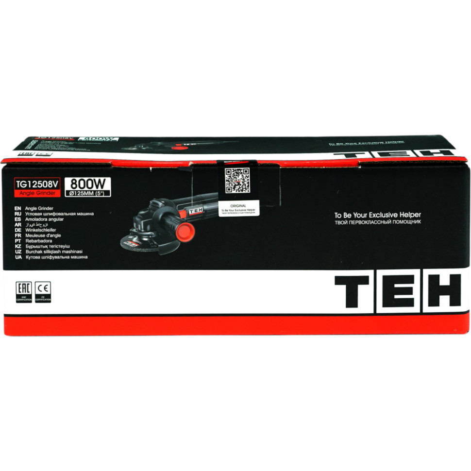Машина угловая шлифовальная TEH TG12508V, d125мм, посад.22.2мм, 800Вт, 4200–10500об/мин, регул.обор.