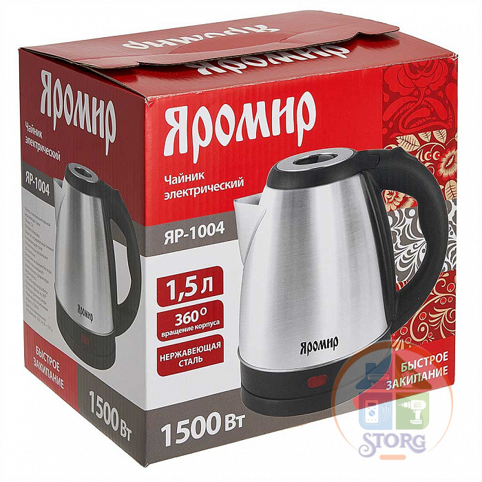 Чайник электрический ЯРОМИР ЯР-1004 (Черный/Нерж.сталь, 1500 Вт, 1,5 л)