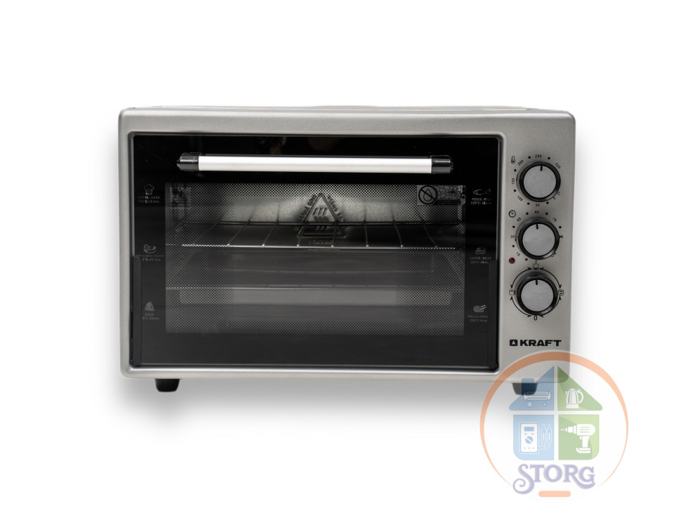Духовой шкаф KRAFT KF-MO 3800GR, серый, объем 38л, 1500Вт, 320°, противень, таймер