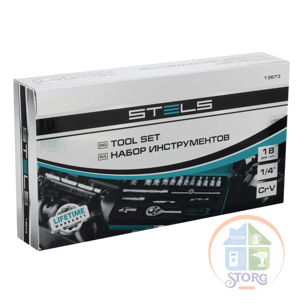 Набор торцевых головок с трещоткой, 1/4", 18 предметов// Stels