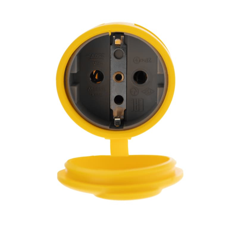 Розетка переносная влагозащищенная REXANT с крышкой 1 гнездо, с/з, 16А, IP54, каучук, желтый