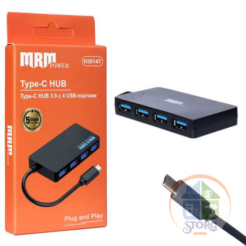 USB-HUB разветвитель S-TORG H3014T 4USB Ports 3.0 Type-C (черный)