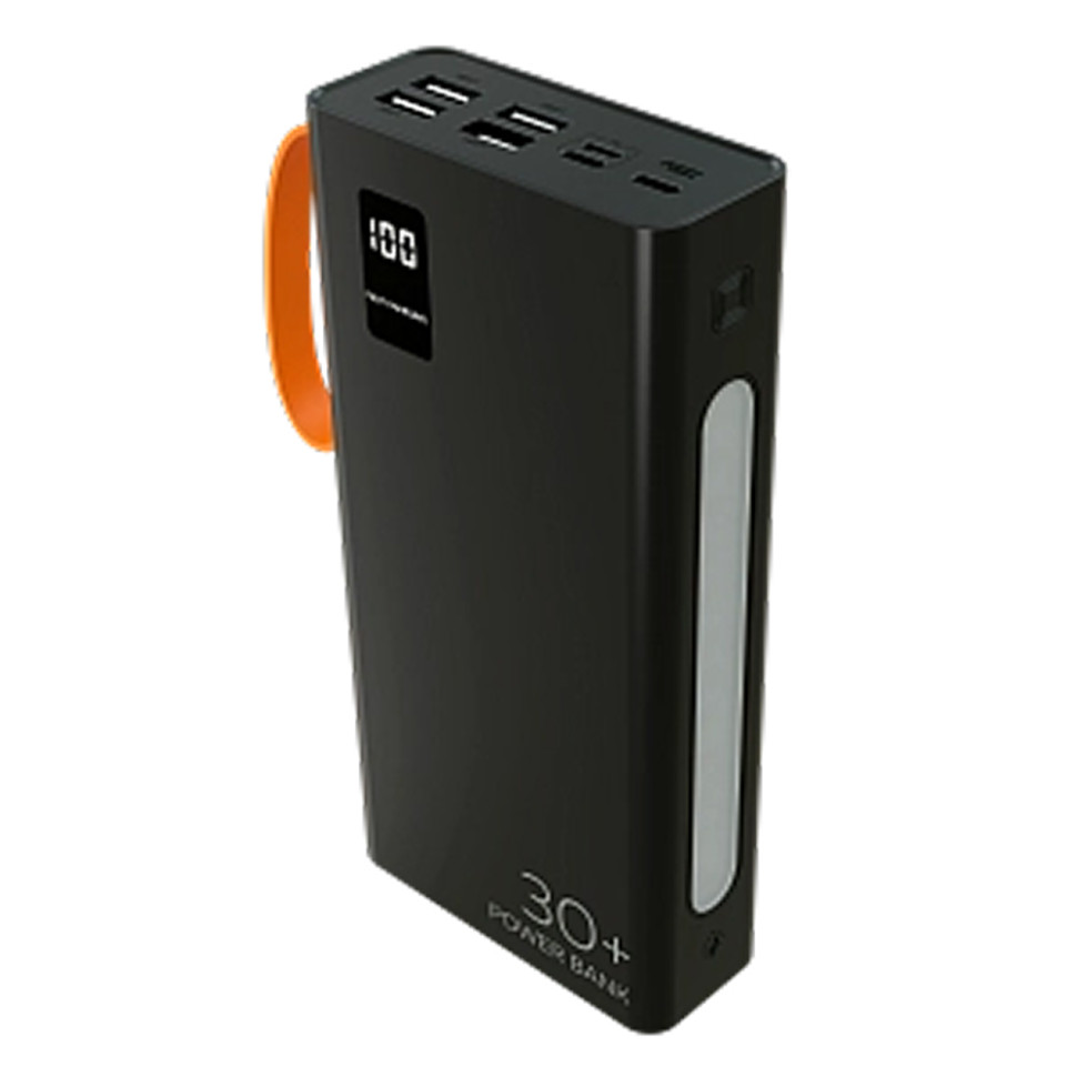 Внешний аккумулятор Power Bank More choice PB22-30, 30000 мАч, 2хUSB‑A, 2,1А, LED, фонарик, Черный
