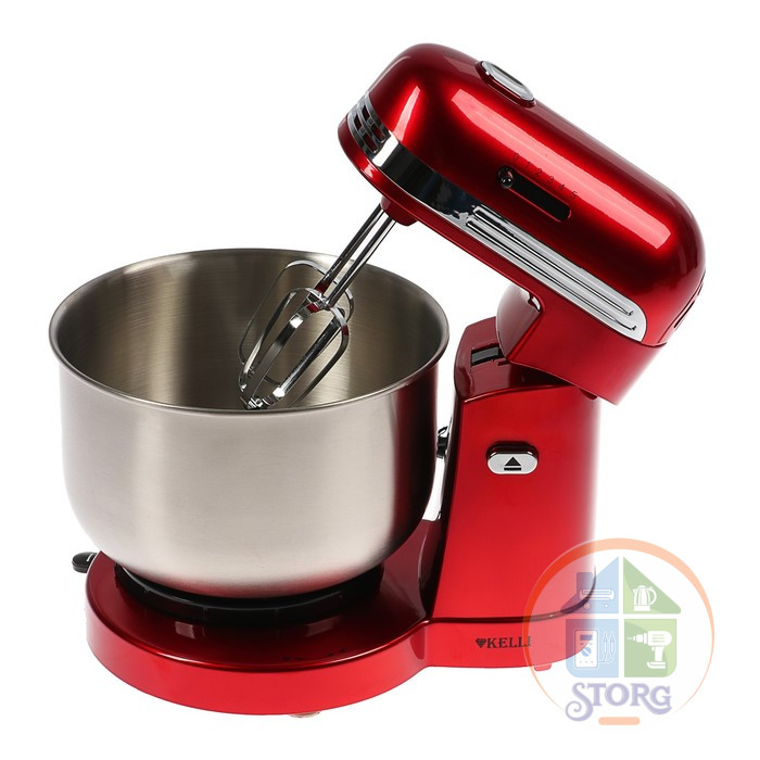 Миксер с чашей KELLI KL-5071, красный/металлик, 500Вт, объем чаши 3.5л, 5 режимов, откидной